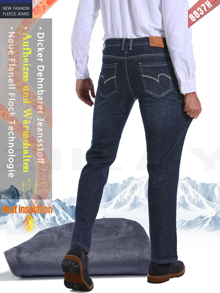 ziilay Thermojeans Herren Thermohose Schneehose gefütterte Winterhose Winterjeans mit Fleece gefütte