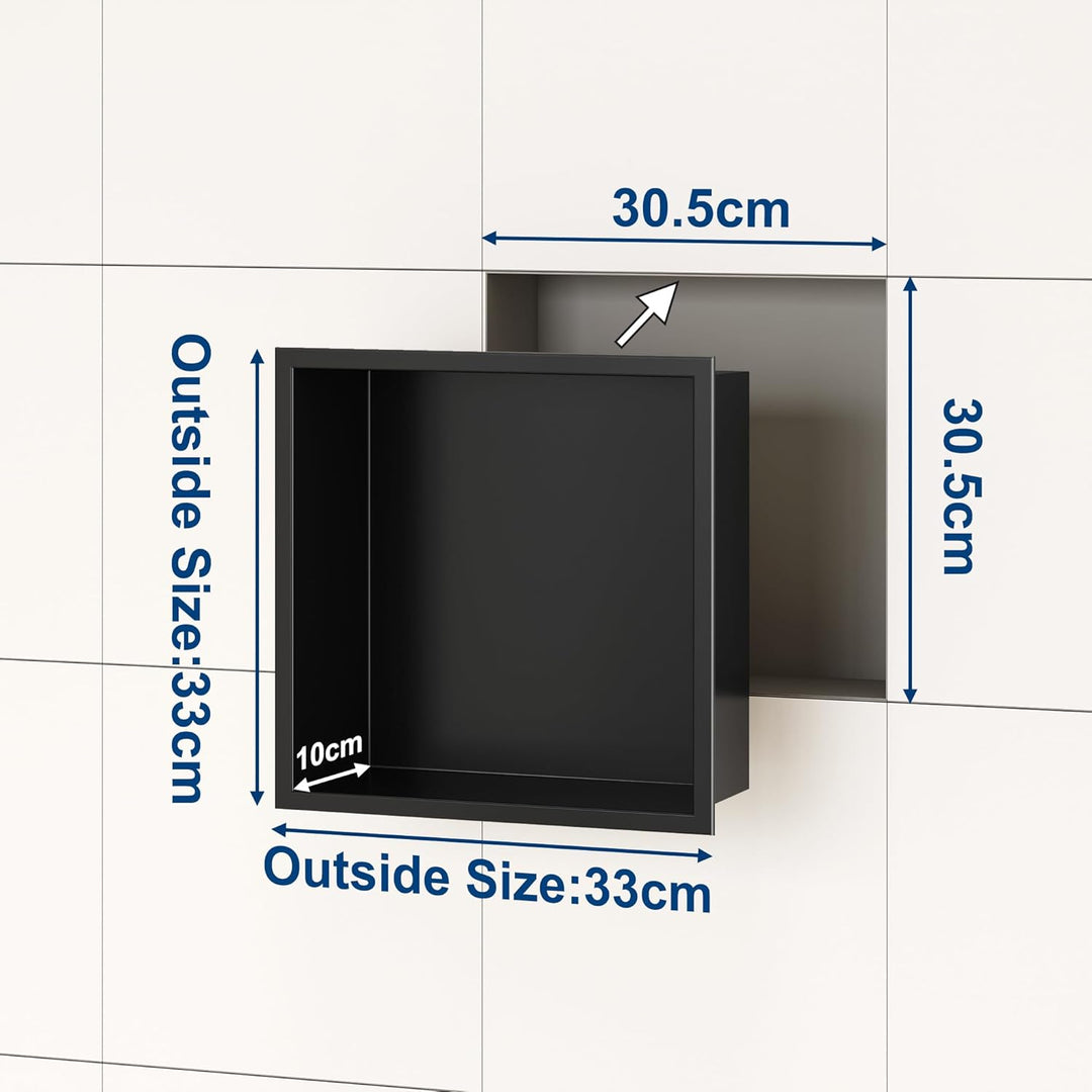 Neohomee Wandnische Dusche Edelstahl mit LED-Licht, Eingebettete Duschnische Schwarz Einzelregal Lag