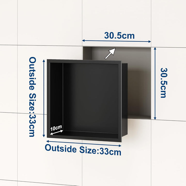 Neohomee Wandnische Dusche Edelstahl mit LED-Licht, Eingebettete Duschnische Schwarz Einzelregal Lag