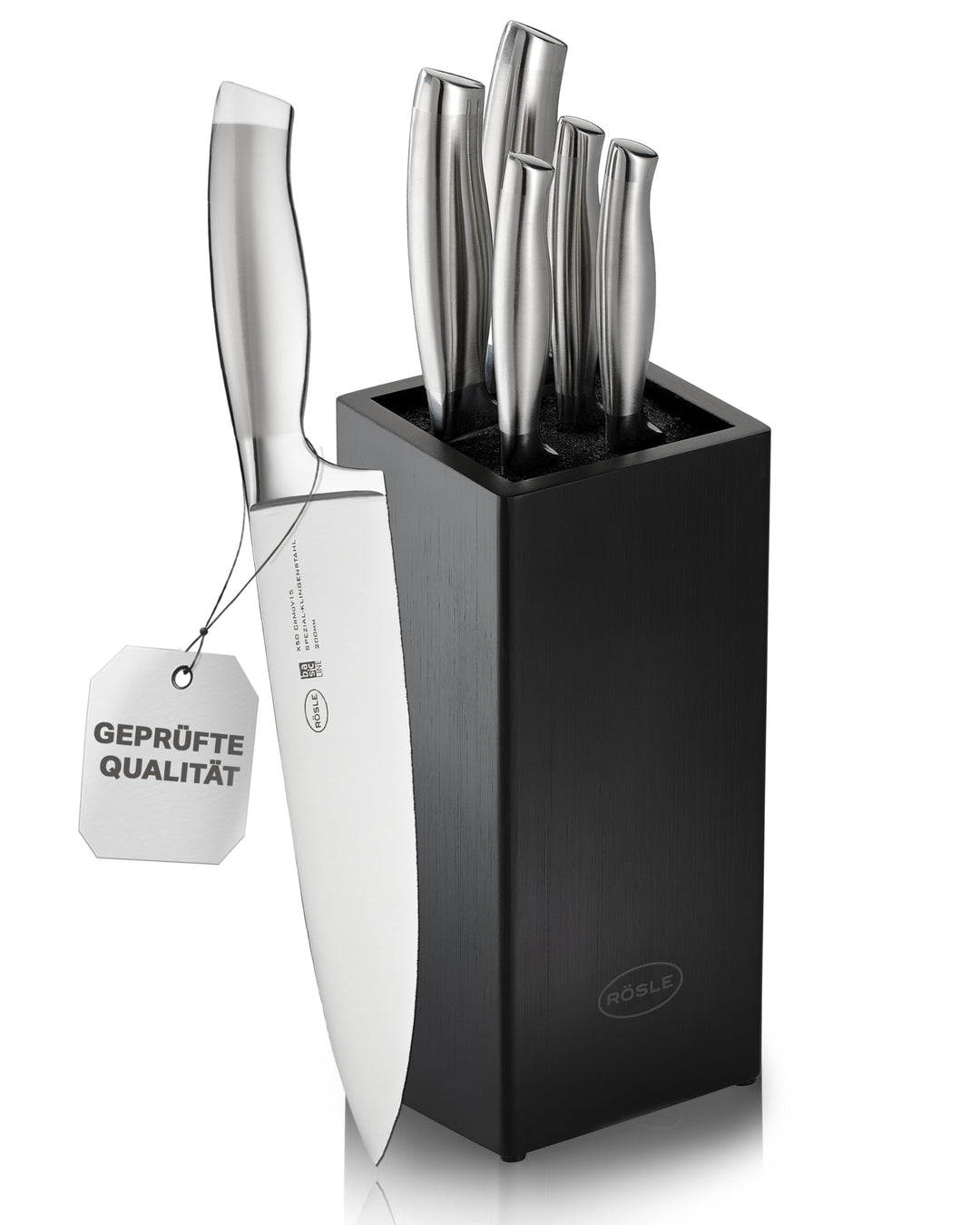 RÖSLE Bürsten-Messerblock Basic Line bestückt 6-tlg., Hochwertiger Messerblock aus Bambusholz mit 5