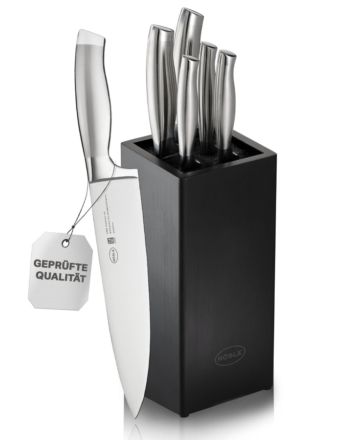 RÖSLE Bürsten-Messerblock Basic Line bestückt 6-tlg., Hochwertiger Messerblock aus Bambusholz mit 5