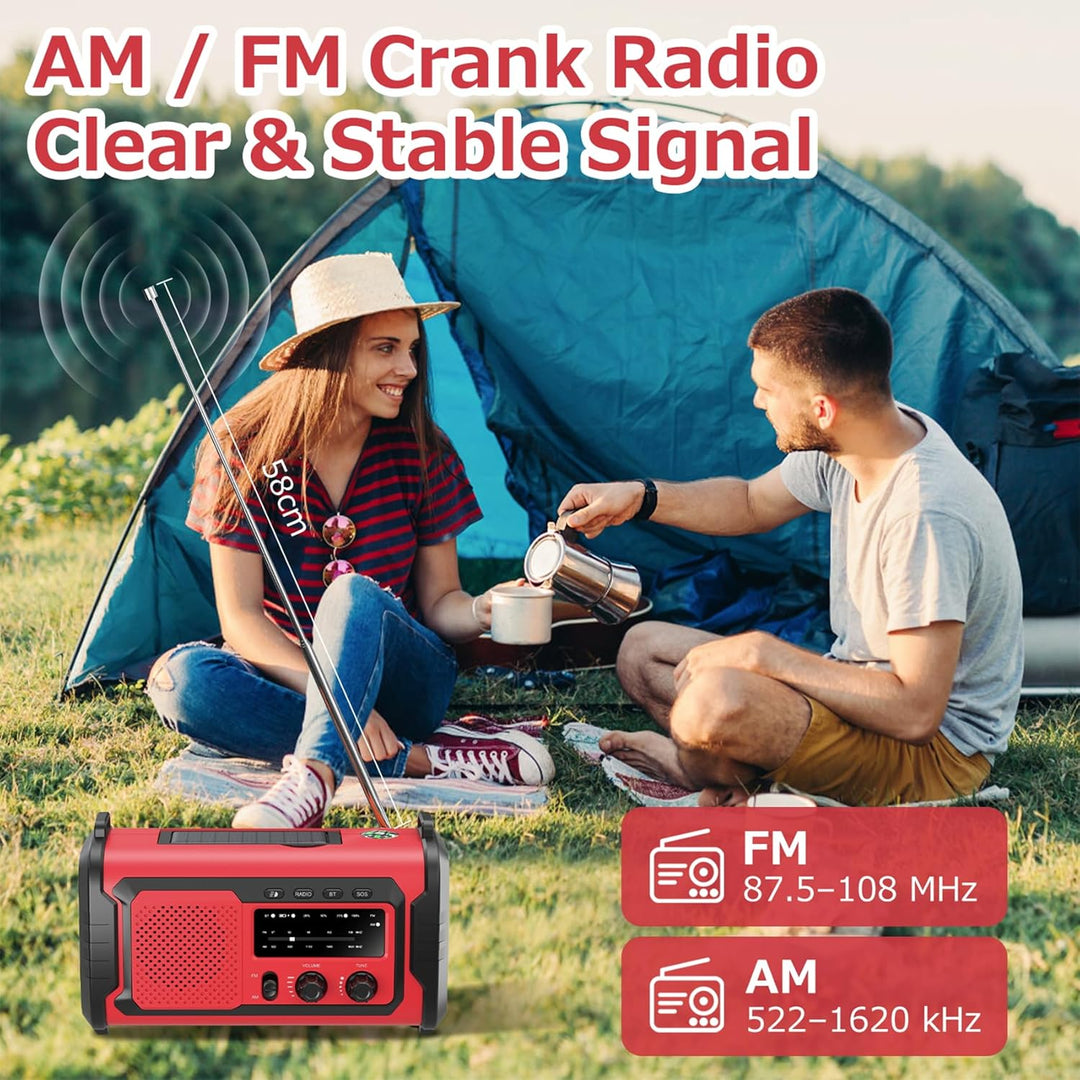 Kurbelradio 27000mAh Notfallradio mit Solar & Handkurbel, AM/FM Emergency Radio mit SOS Alarm, Bluet