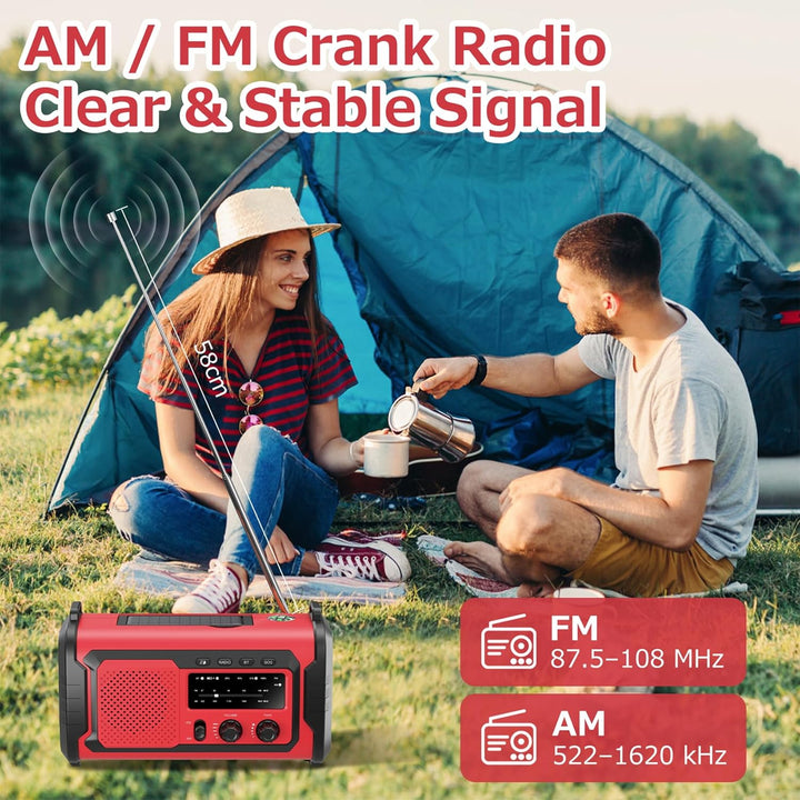 Kurbelradio 27000mAh Notfallradio mit Solar & Handkurbel, AM/FM Emergency Radio mit SOS Alarm, Bluet