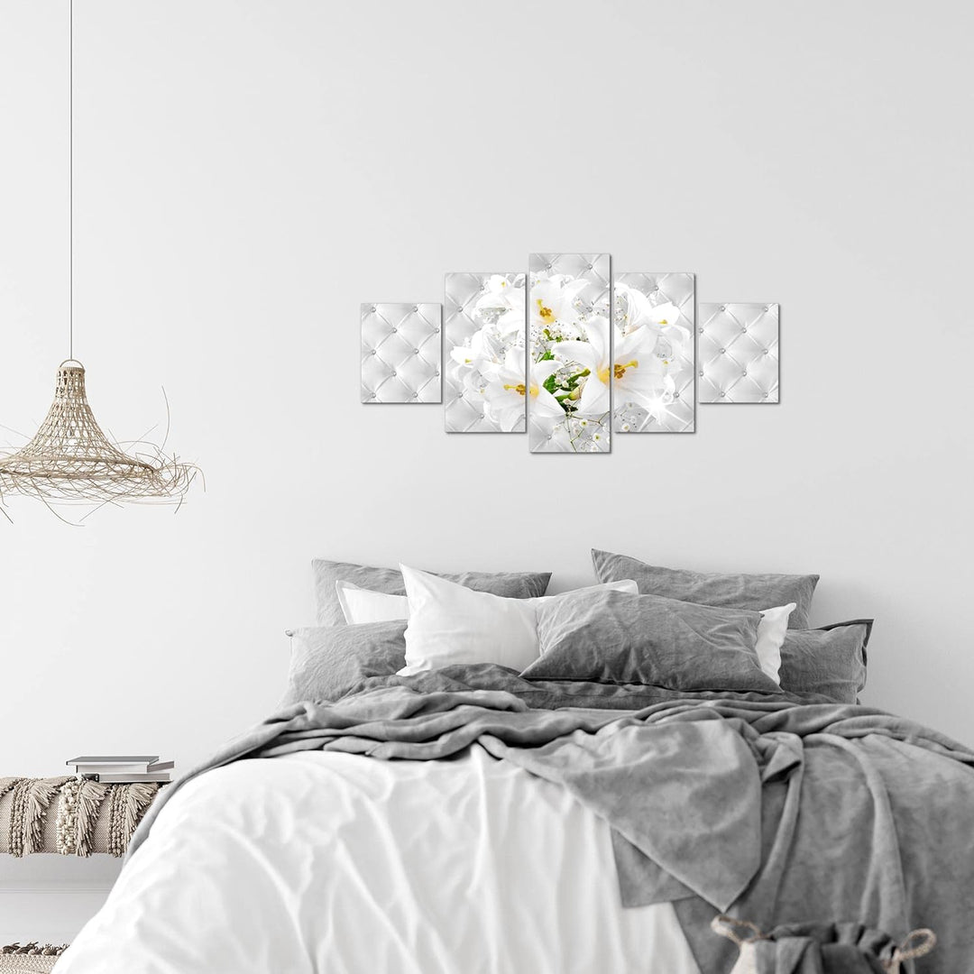 Runa Art Wandbilder Blumen Lilien 5 Teilig Bild auf Vlies Leinwand Deko Wohnzimmer Abstrakt Grau Sil
