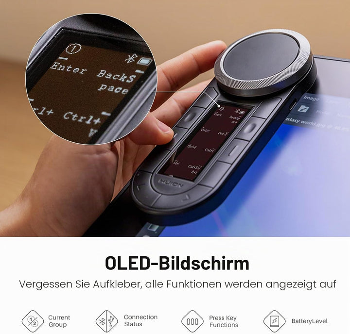 HUION Keydial Fernbedienung, programmierbare Bluetooth-Tastatur mit zwei Zifferblättern, 60 benutzer