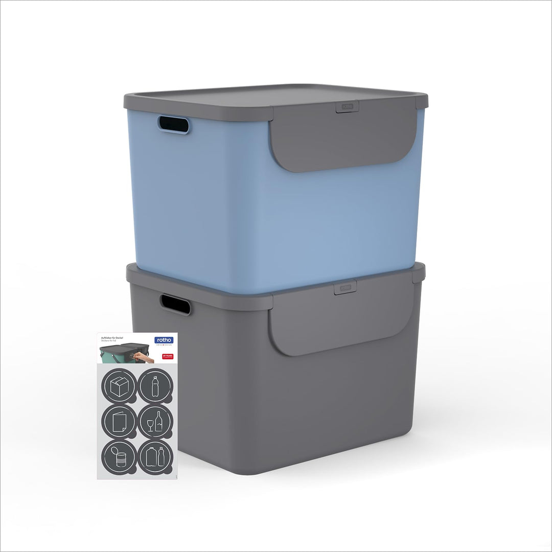 Rotho Albula 2er-Set Mülltrennungssystem 55l für die Küche, Kunststoff (PP) BPA-frei, 55l (52.3 x 40