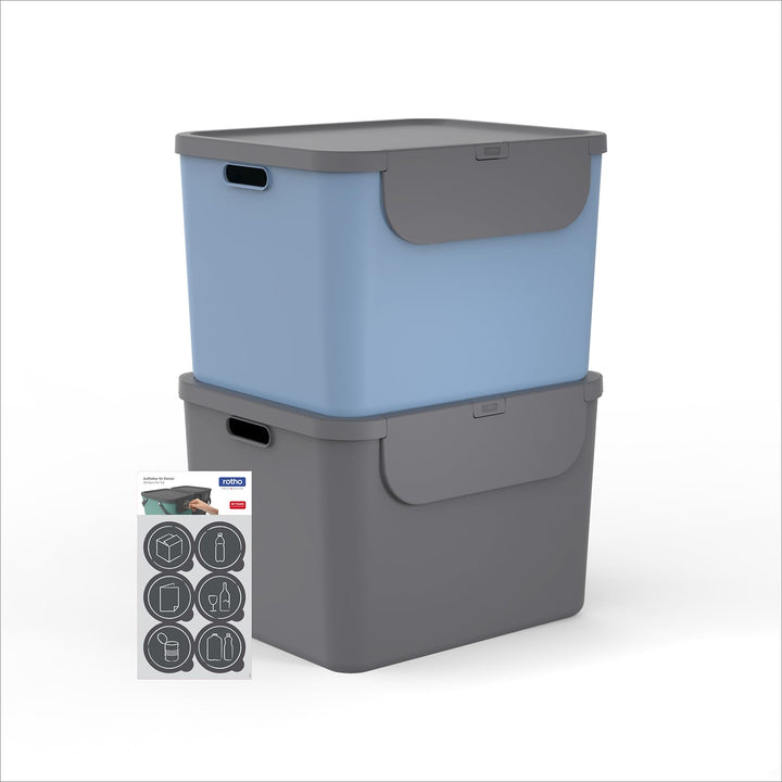 Rotho Albula 2er-Set Mülltrennungssystem 55l für die Küche, Kunststoff (PP) BPA-frei, 55l (52.3 x 40