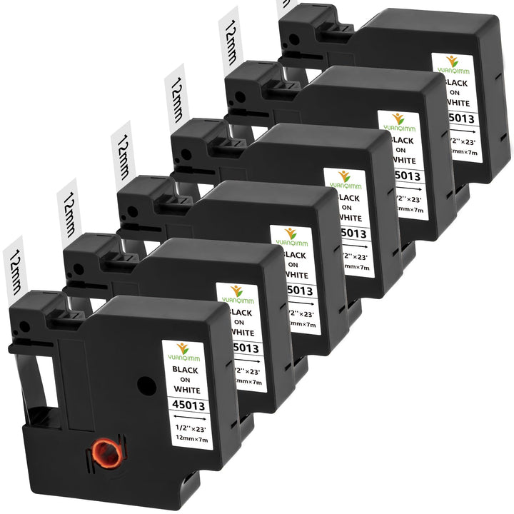 6x 45013 Kompatibel für Dymo D1 Etikettenband 12mm x 7m a45013 S0720530 | Schwarz auf Weiss D1 45013