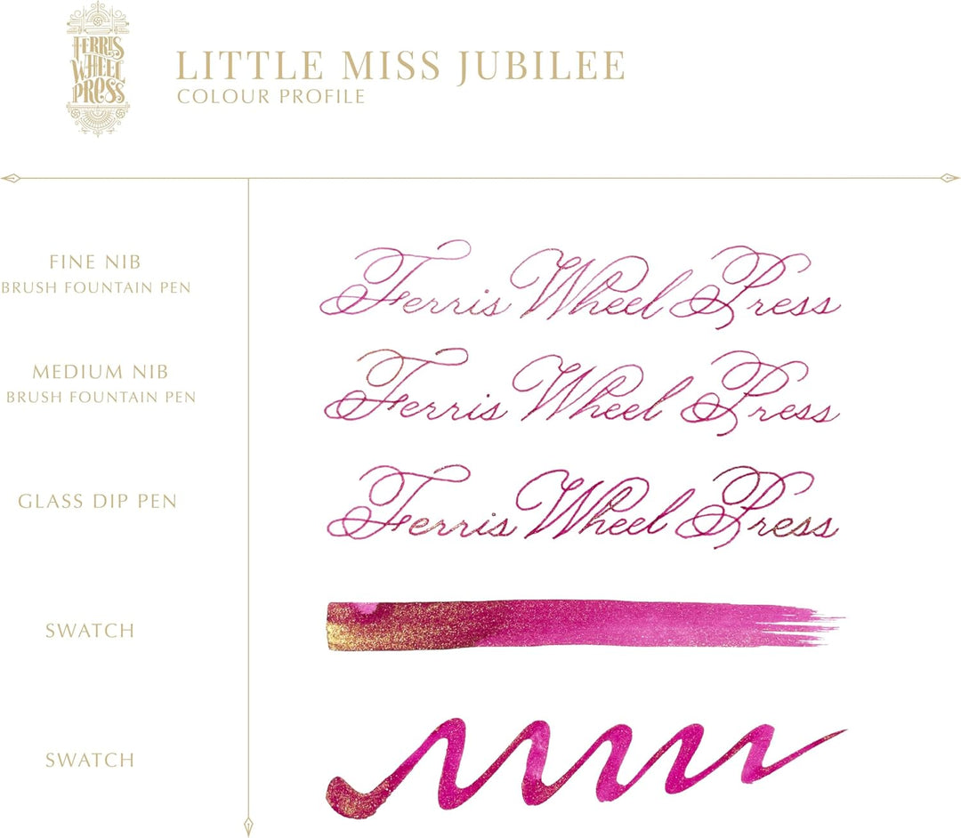 Ferris Wheel Press Fountain Pen Ink, Everyday Ink Collection, Sparkling Golden Magenta, 38ml Bright