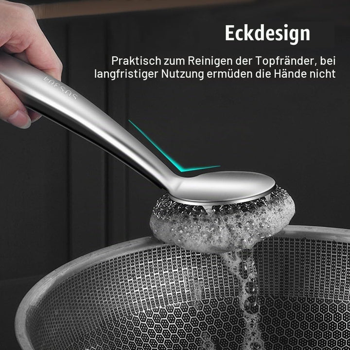 Drahtschwamm Set mit Langem Griff, 5-teilig Schrubber aus Stahlwolle, Topfreiniger aus Metalldraht f