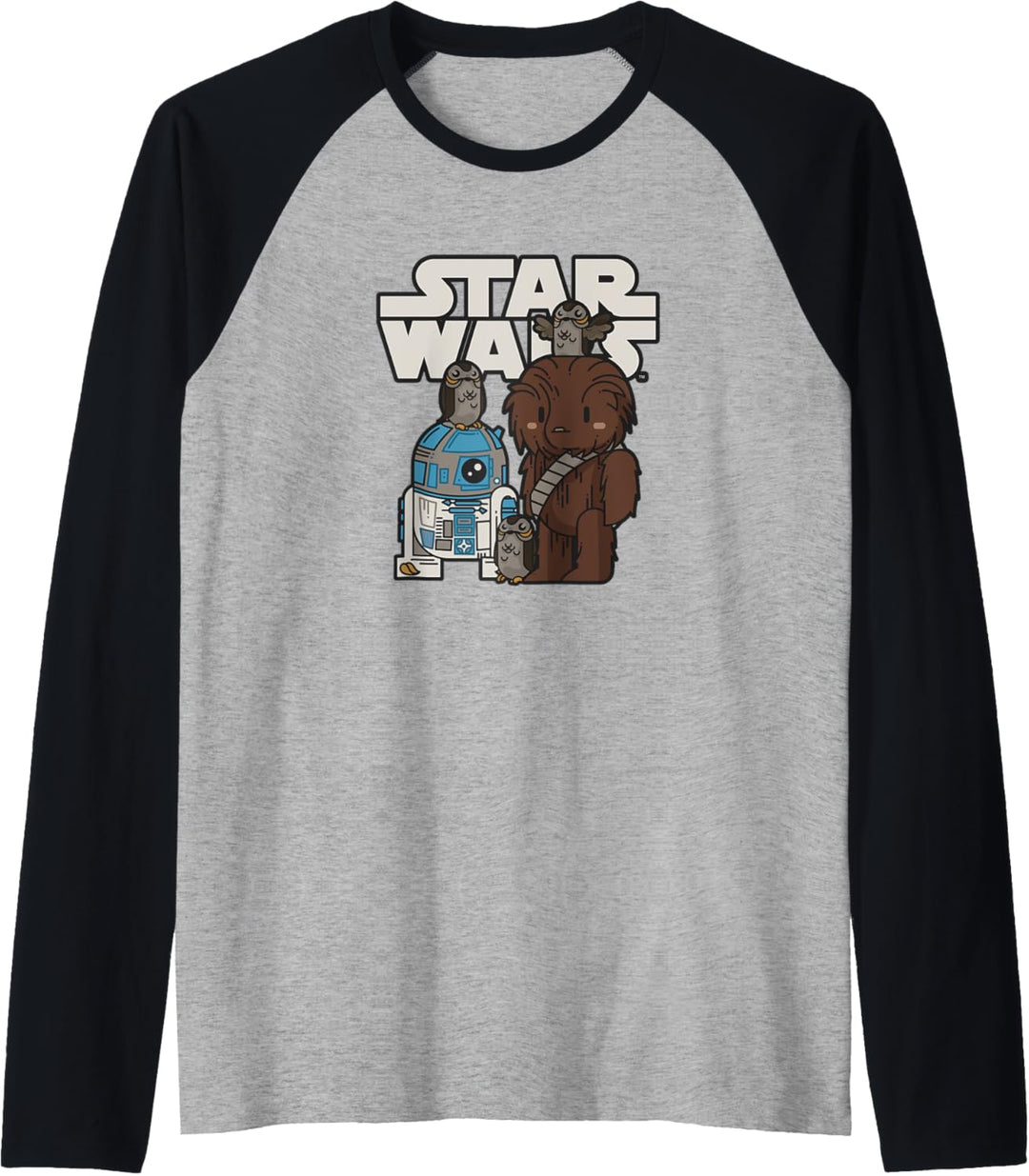 Star Wars Last Jedi R2-D2 Porgs Chewie Cutie Cartoon Raglan