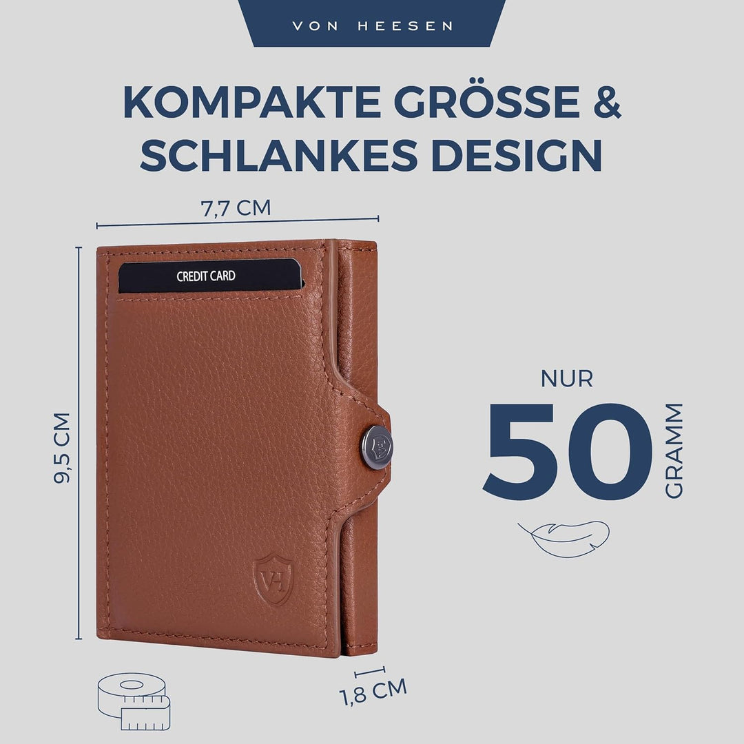 VON HEESEN Slim Wallet mit RFID-Schutz - Mini Geldbörse Herren & Damen klein - Kreditkartenetui Geld