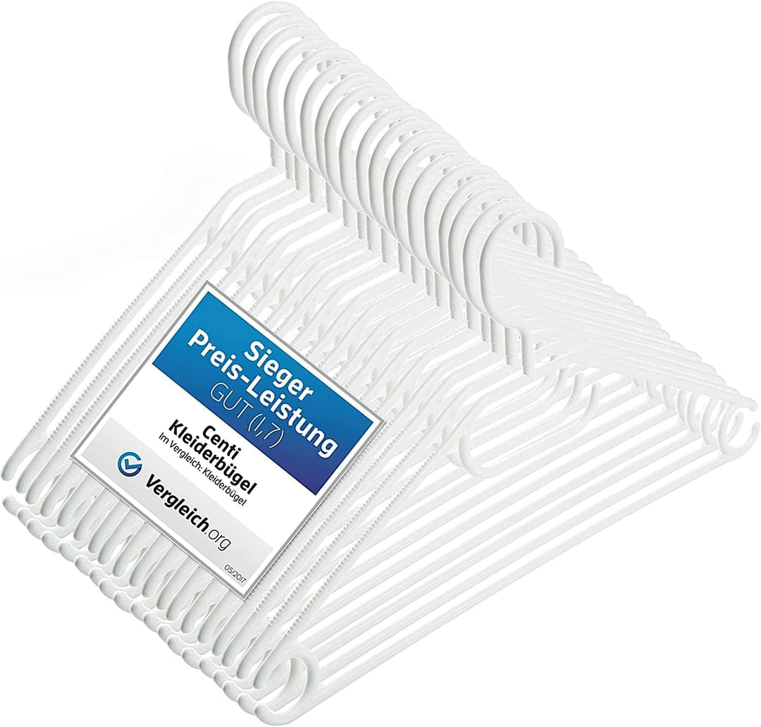 50 Kleiderbügel weiss Kunststoff mit drehbaren Haken, 41 cm Kleiderbügel Plastik weiss, 50 Stück Büg