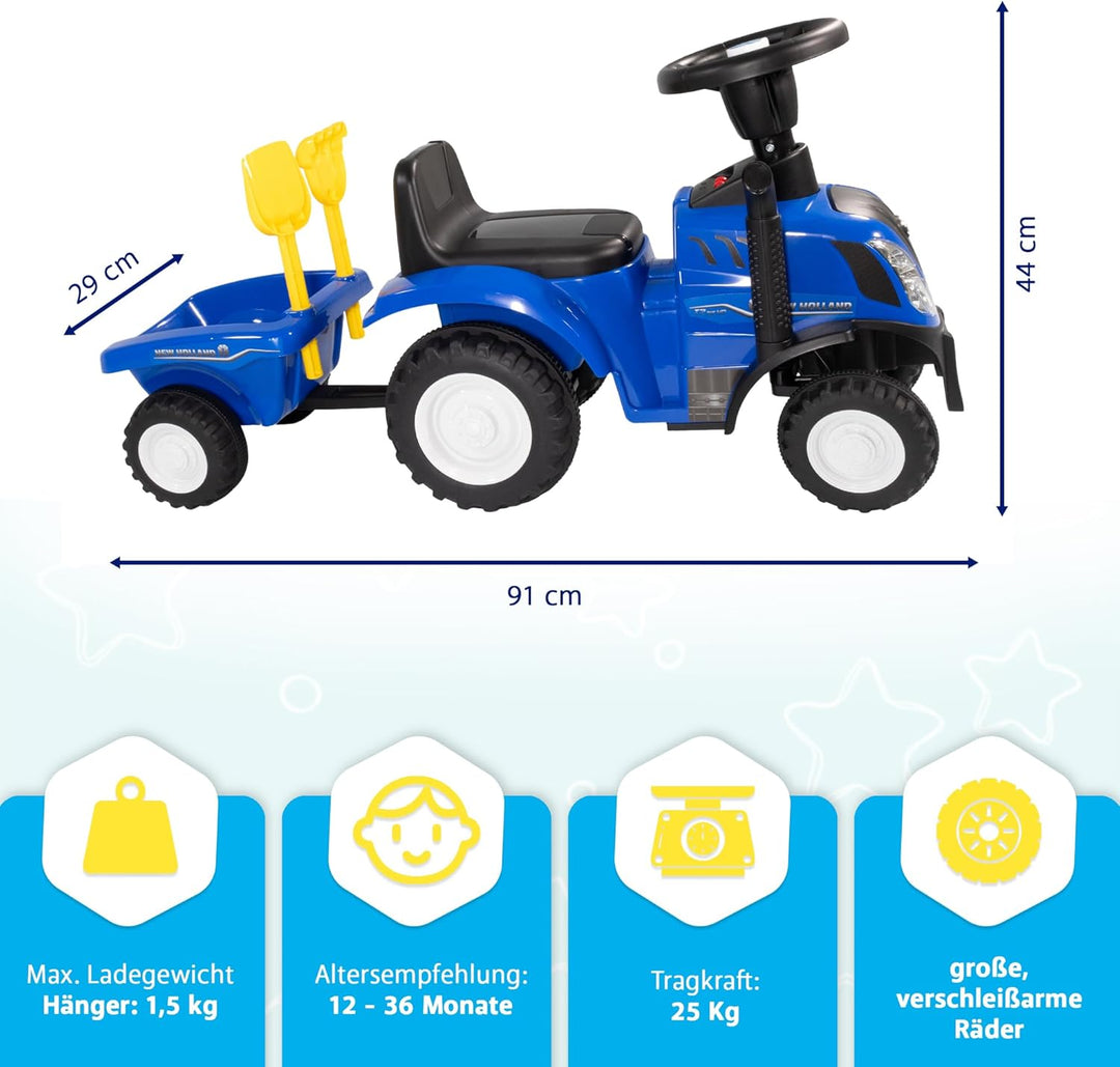 Rutschauto Traktor New Holland ab 1 Jahr | Kinderauto mit Anhänger | Rutschfahrzeug mit Schaufel und