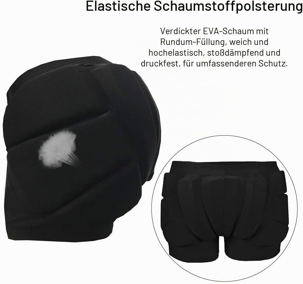 Anwangda Gepolsterte Shorts, Radsport Kurze Schutz Shorts, Hüftschutz 3D Gepolsterte Shorts für Skat