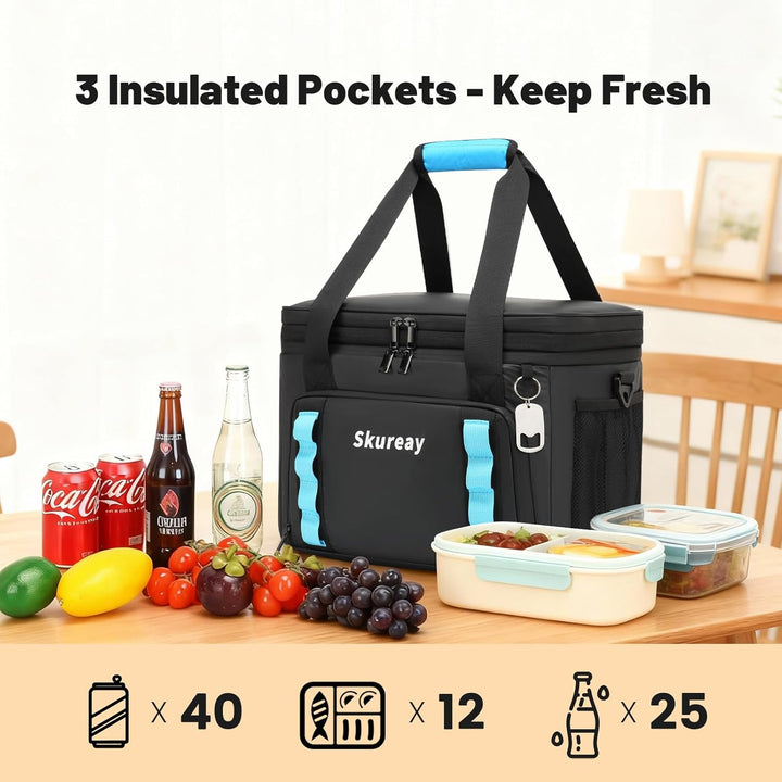Grosse, erweiterbare Kühltasche aus weichem Material, doppelstöckige Lunchtasche für Damen und Herre