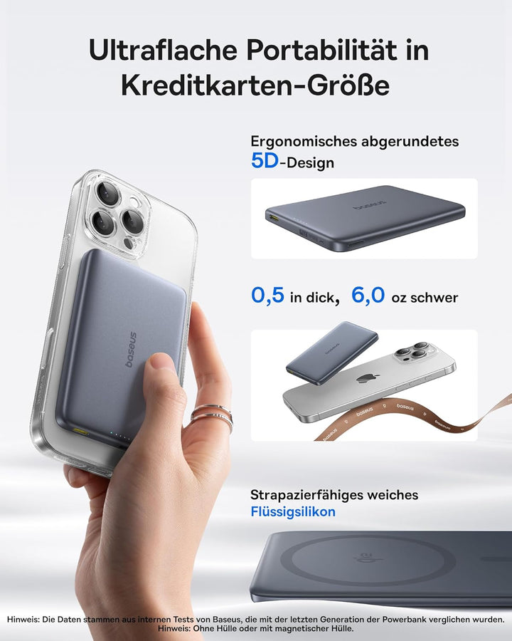 Baseus Picogo AM41 Power Bank, 10000mAh Qi2 Magsafe Powerbank 15W Wireless, Ultra Slim, PD 27W Schne