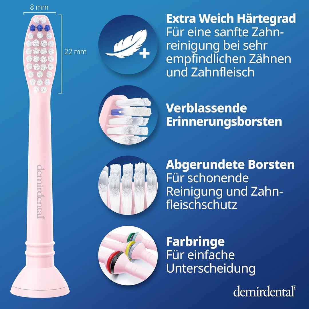 8er demirdental Ersatzbürsten passend für Philips Sonicare, Extra Soft Aufsätze & Aufsteckbürsten, e