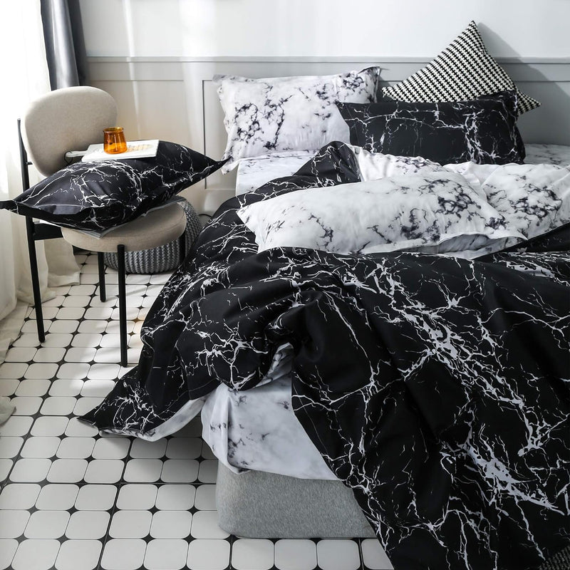 OLDBIAO Marmoriert Bettwäsche Set 2tlg, Schwarz Weiss Marmor Bettbezug 135x200cm mit Kissenbezug 80x