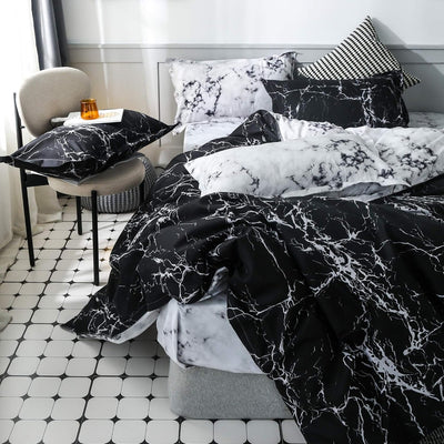 OLDBIAO Damen Bettwäsche 155x220cm mit Kissenbezug 80x80cm, Schwarz Weiss Marmor Bettbezug Set 2 Tei