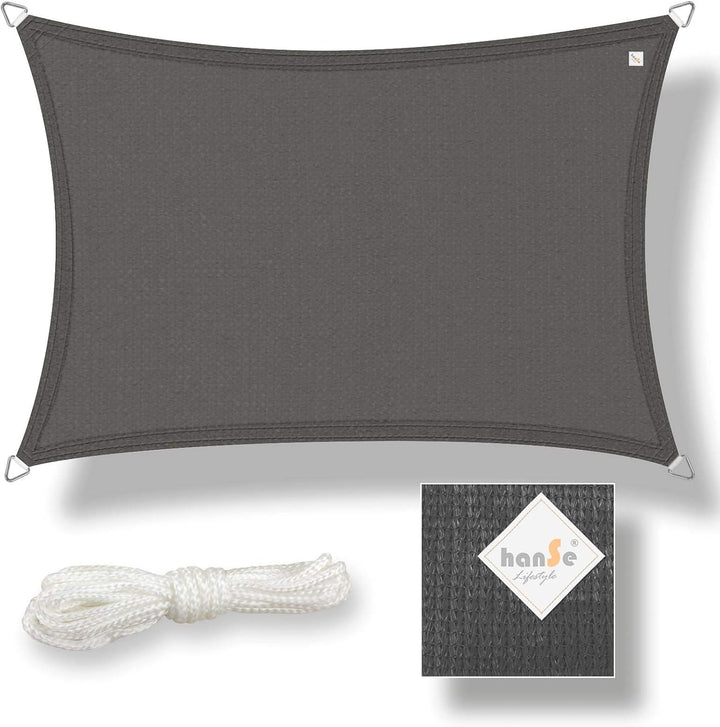 hanSe Sonnensegel rechteckig, Segeltuch Rechteck, 2,5x4m in Graphit, aus HDPE Gewebe, wetterbeständi