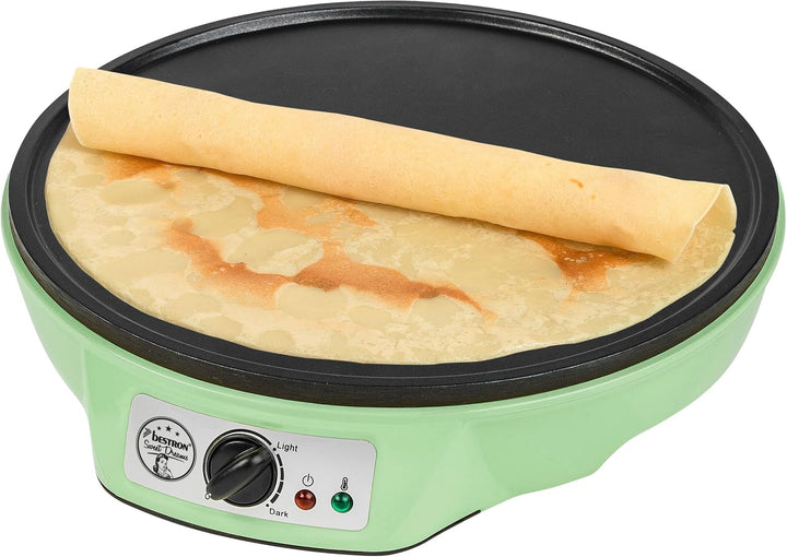Bestron Elektrischer Crêpesmaker grün Ø 30 cm – Einstellbarer Thermostat | Antihaftbeschichtung | Mi
