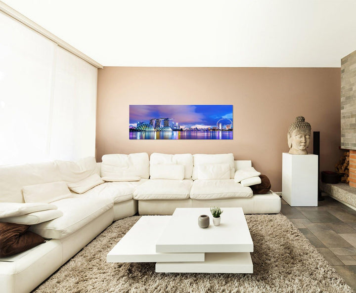 Paul Sinus Art Panoramabild auf Leinwand und Keilrahmen 150x50cm Singapur Skyline Meer Abend Spiegel