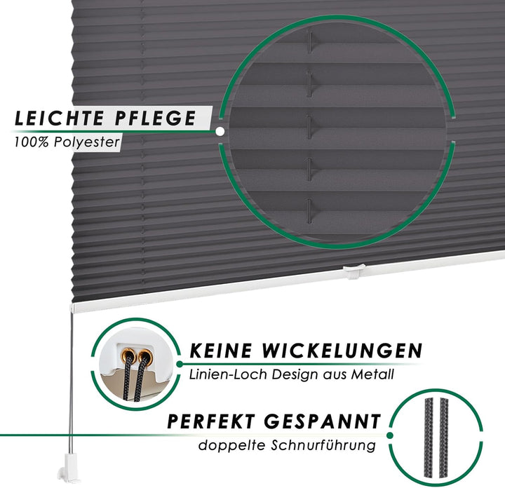 Allesin Plissee ohne Bohren Plissees Klemmfix Anthrazit 40x80cm(BxH), Plisseerollo Faltrollo mit Kle
