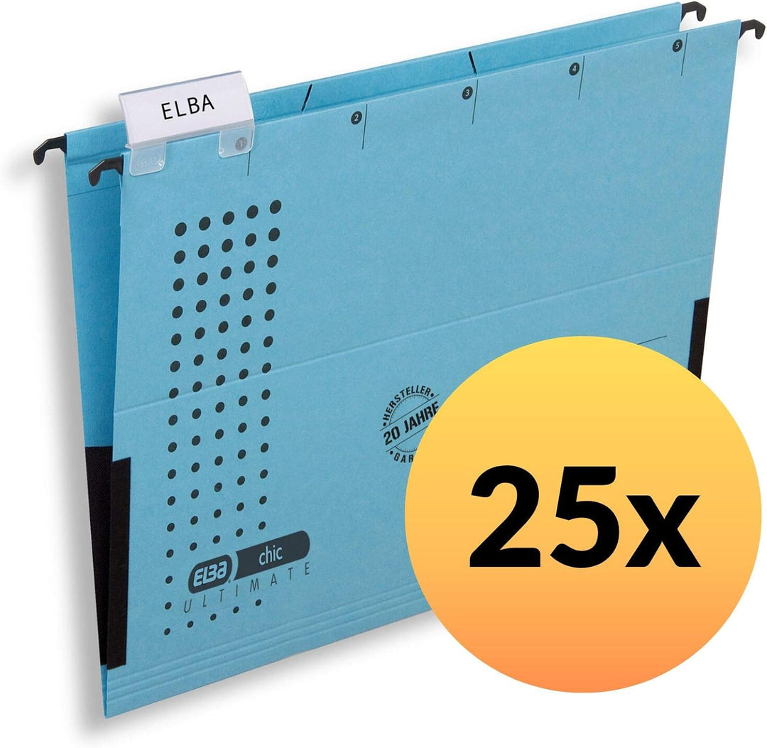 ELBA Hängetasche chic für A4, aus Karton, mit Leinenfröschen, blau, 25er Pack Hängetaschen blau 25 S
