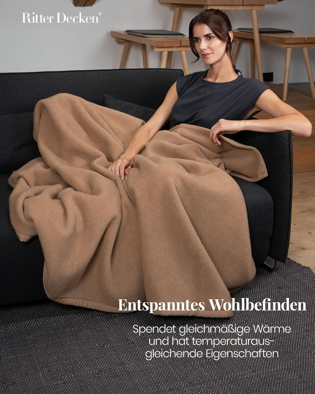 Ritter Decken Kamelhaardecke „Mandarin 150 x 200 cm Kamel (ungefärbt) aus 50% Kamelhaar und 50% Schu