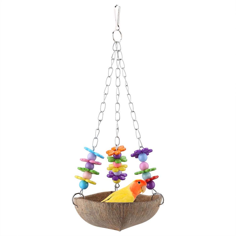 Papagei Nest,Natürlich Kokosnuss schalen Nest Acryl Schaukel Hängematte Spielzeug füttern Anlage für