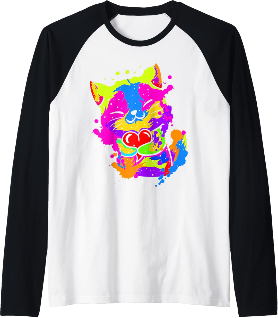 Colorful Cat Hugging Heart 1st Mothers Day Gifts Moms Girls Raglan