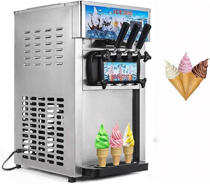 Kommerzielle Eiscreme-Maschine, 18L/H, 1200W, 3 Geschmacksrichtungen, italienische Eismaschine, Tric