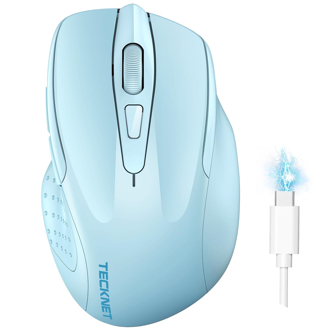 TECKNET Bluetooth Maus, Wiederaufladbare Maus Kabellos(DREI Modi: BT 5.0/3.0 + 2.4G), 4800 DPI, Ergo