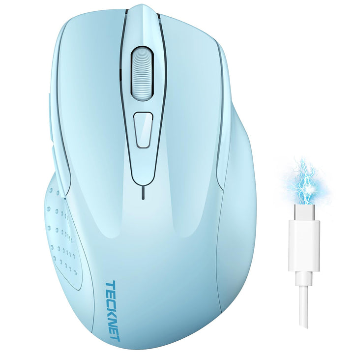 TECKNET Bluetooth Maus, Wiederaufladbare Maus Kabellos(DREI Modi: BT 5.0/3.0 + 2.4G), 4800 DPI, Ergo