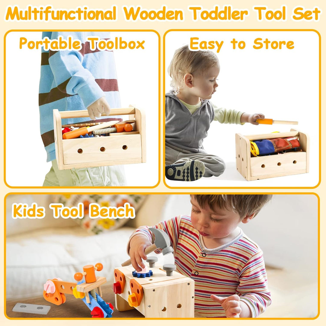 Werkzeugkoffer Kinder Werkbank mit Schürze Kinderwerkzeug Montessori Spielzeug, Geschenk Junge Mädch
