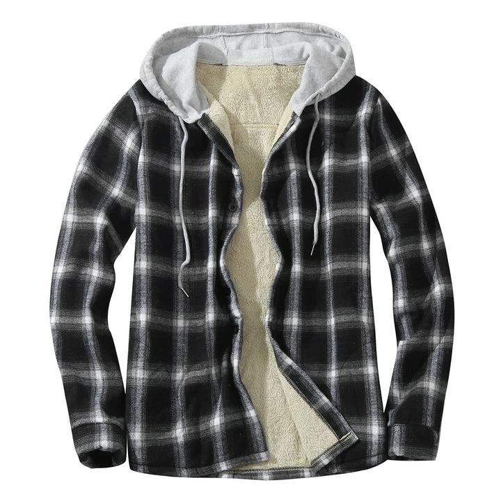 Holzfäller Thermohemd Herren Gefüttert Mit Kapuze Karierte Teddy-Fleece Flanellhemd Langarm Zipper K