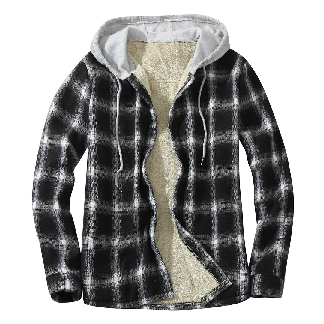 Holzfäller Thermohemd Herren Gefüttert Mit Kapuze Karierte Teddy-Fleece Flanellhemd Langarm Zipper K