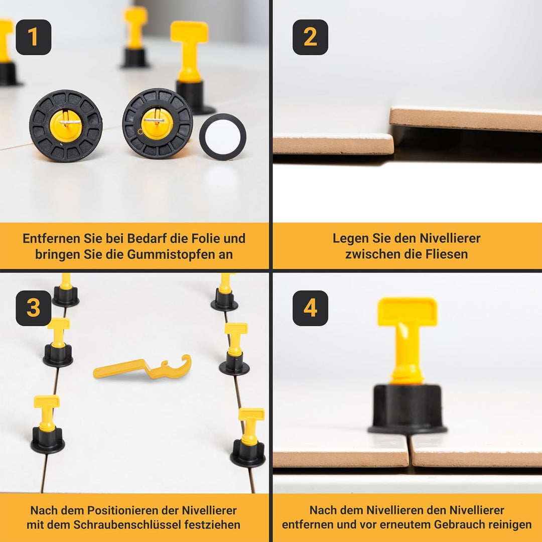 Fliesen-Nivelliersystem Kit 100pcs Fliesenabstandhalter, Kratzschutz-System, 2 Schraubenschlüssel, A