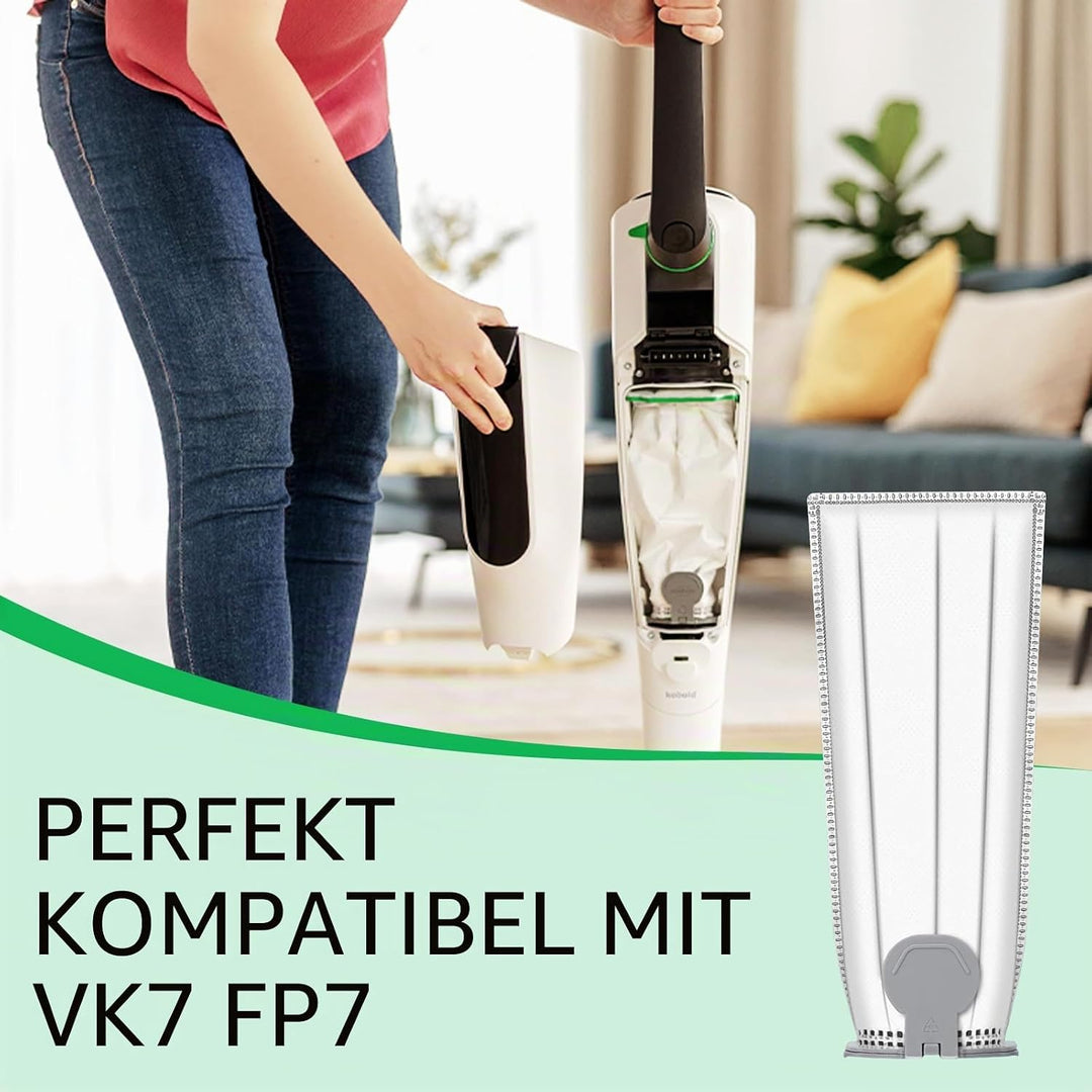 12 Staubsaugerbeutel kompatibel mit Vorwerk Folletto VK7 FP7 VK7S FP7S Staubsaugern, inklusive 12 Fo