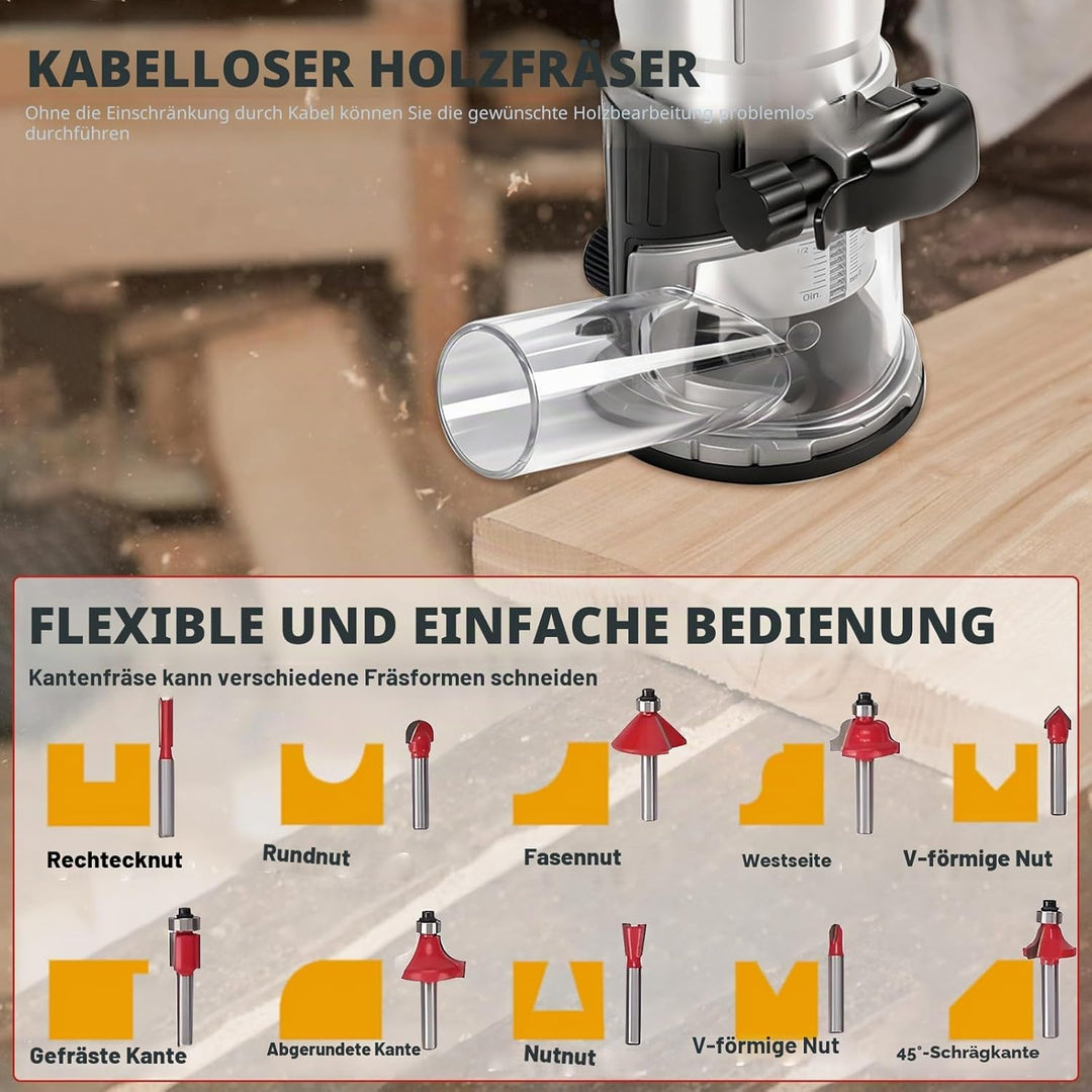 Bürstenloser kabelloser Power-Router kompatibel mit Milwaukee M18 18 V Akku, Kantenschneider Trimmer