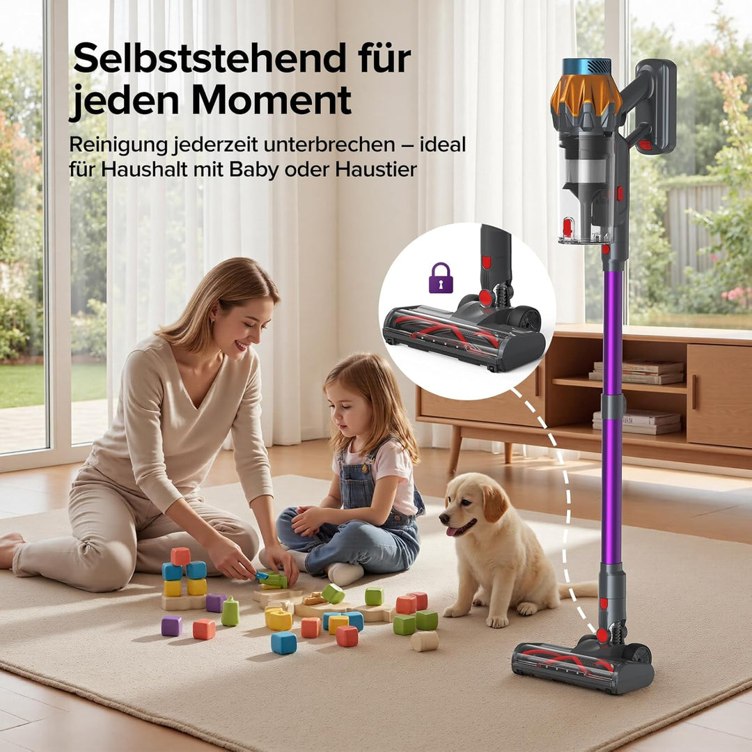 Lubluelu Akku Staubsauger Kabellos, 50kPa Saugkraft/50 Min Laufzeit, mit Selbststehend-Funktion&Anti