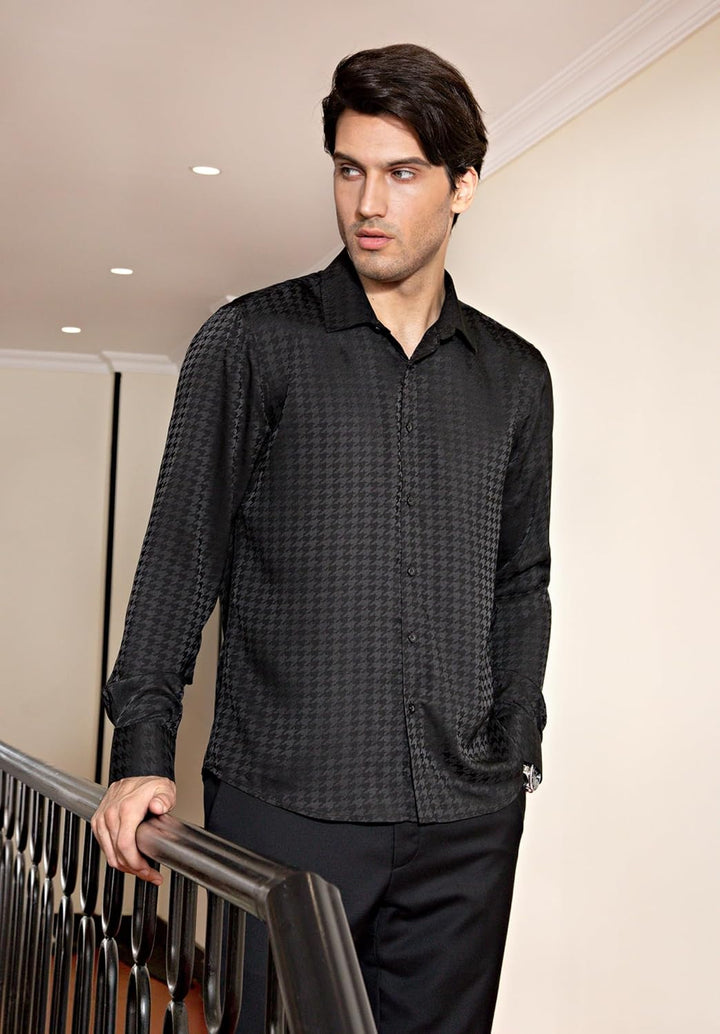 HISDERN Herren Paisley Hemd Langarm Satin Blumen Muster Hemd für Männer Jacquard Stickerei Freizeith