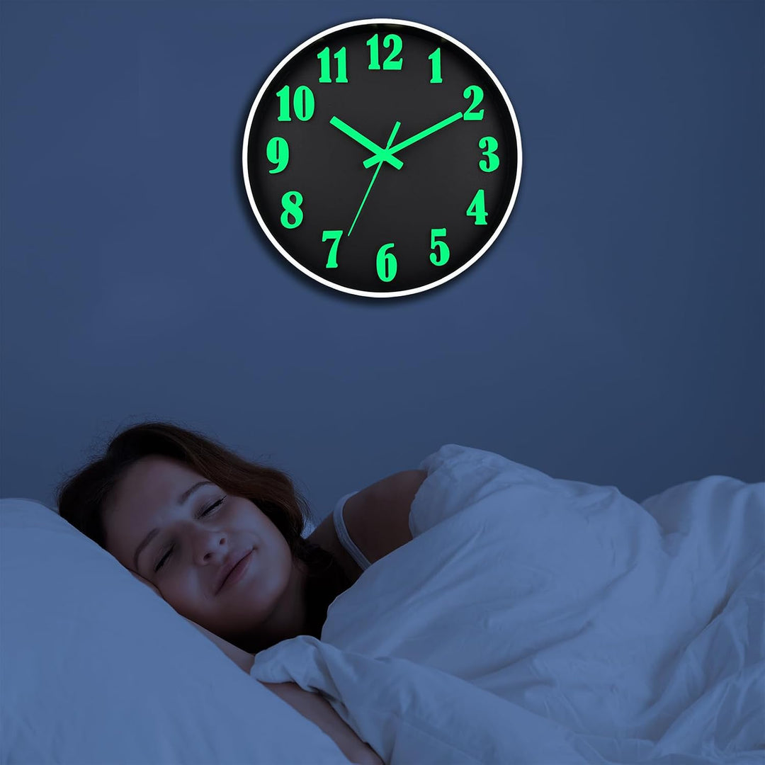 DIYZON 3D Schriftart Leuchtende Wanduhr, Geräuschlos, Nicht tickend, 30 cm, Nachtlicht-Wanduhren, Ba