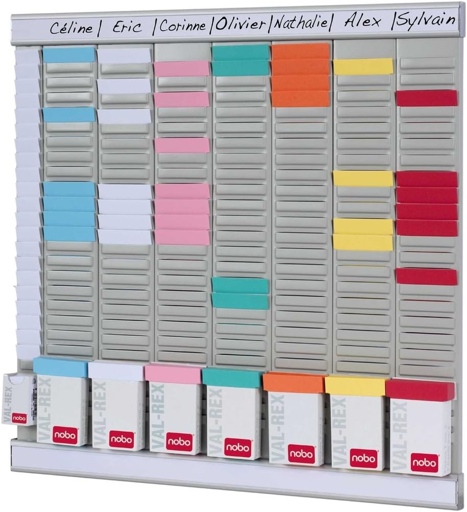 Nobo T-Karten Büro Planungsset, Wandmontage, Haftnotizen Set mit 7 Spalten & 24 Slots, Grösse 2, ink