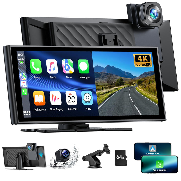 Lamto Autoradio für Apple Carplay Android Auto mit Dashcam Vorne Hinten 4K+1080P, 9,26 Zoll Tragbare