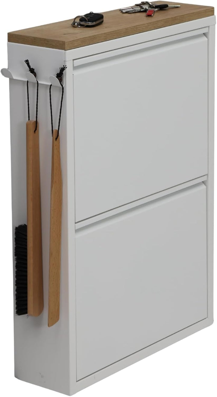 furni24 Schuhschrank Schmal – Platzsparender Metall-Schuhschrank mit Magnetklappen, Platz für 4-6 Pa