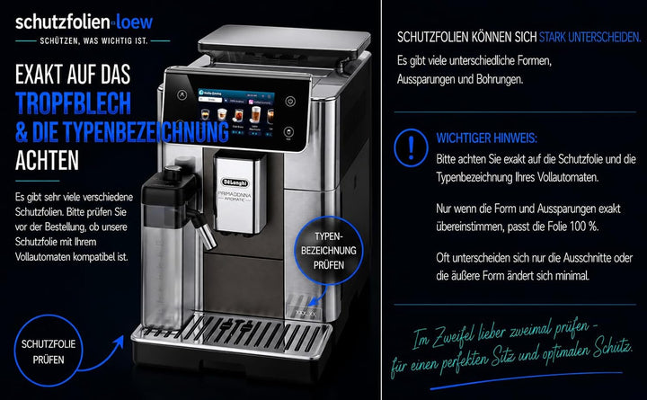 Schutzfolie passend für DeLonghi PrimaDonna Aromatic 630.55.SM - 630.55.SSM - 630.75 TSM - 630.75 TM