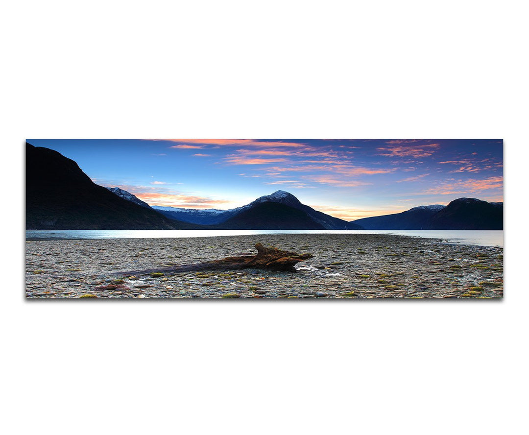 Paul Sinus Art Panoramabild auf Leinwand und Keilrahmen 150x50cm Neuseeland Berge See Sonnenuntergan