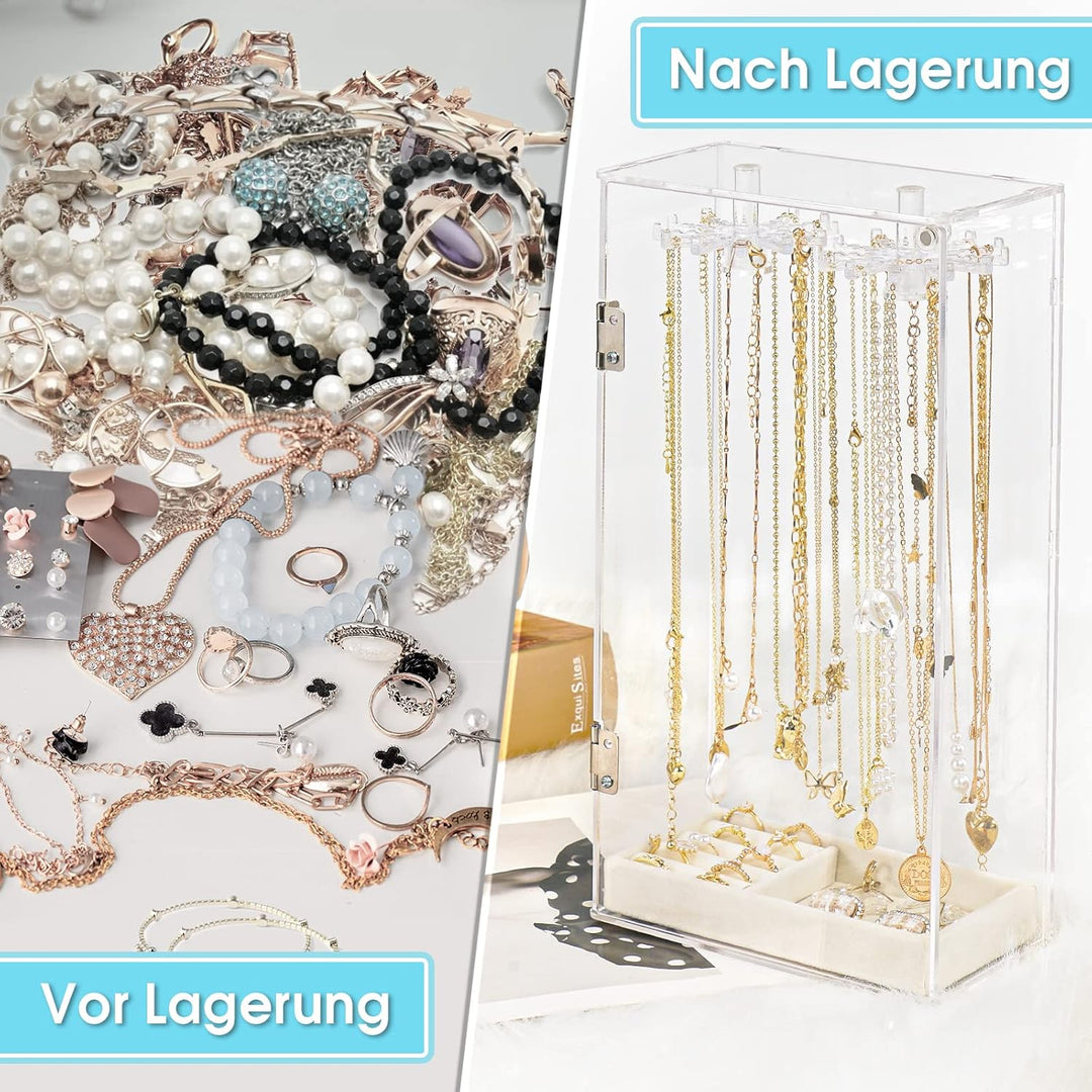 JUPELI Schmuckständer, Acryl Kettenständer Drehbar (24 Haken), Kettenhalter Schmuckhalter Schmuckauf